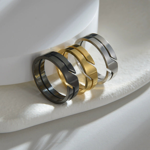 Wholesale Jewelry Stainless Steel Geometric Cut Out Vacuum Electroplated Couple Ring