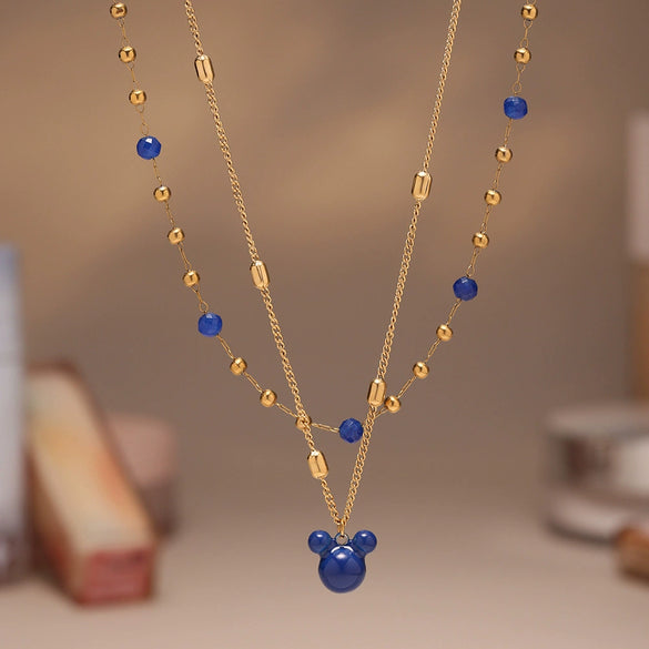 Wholesale Jewelry 316L Stainless Steel Geometric Double Layer Clavicle Necklace Thick Gold Electroplated