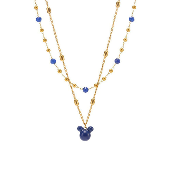 Wholesale Jewelry 316L Stainless Steel Geometric Double Layer Clavicle Necklace Thick Gold Electroplated