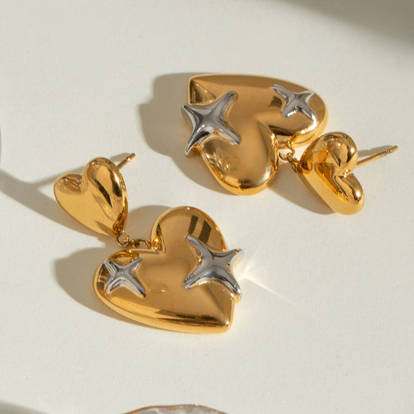 Wholesale Jewelry Stainless Steel Geometric Double Layer Love Earrings With Electroplating