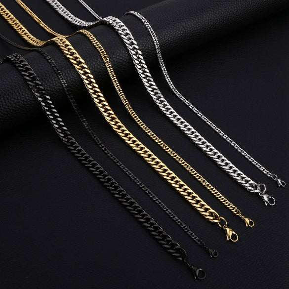 Wholesale Jewelry Stainless Steel Geometric Double Woven Double Buckle Four Sided Grinding Cuban Chain Electroplating Unisex