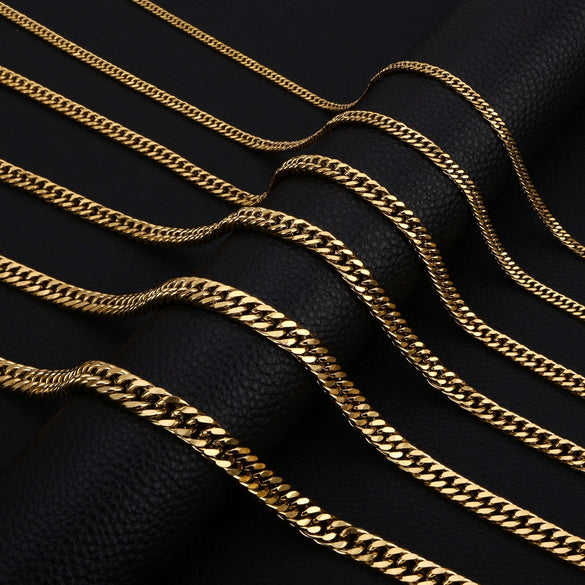 Wholesale Jewelry Stainless Steel Geometric Double Woven Double Buckle Four Sided Grinding Cuban Chain Electroplating Unisex