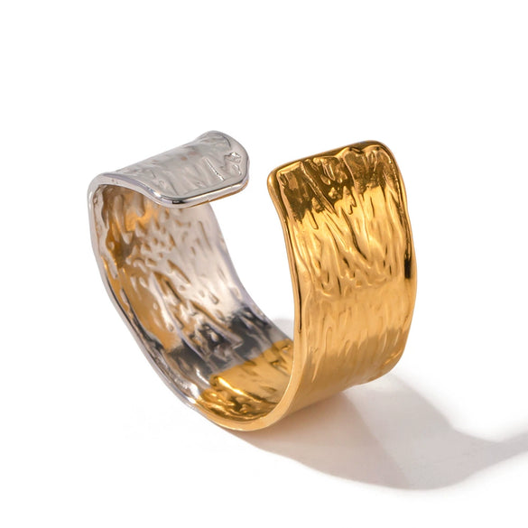 Wholesale Jewelry Stainless Steel Geometric Doublepiece Curved Pleated Ring Electroplated For Women