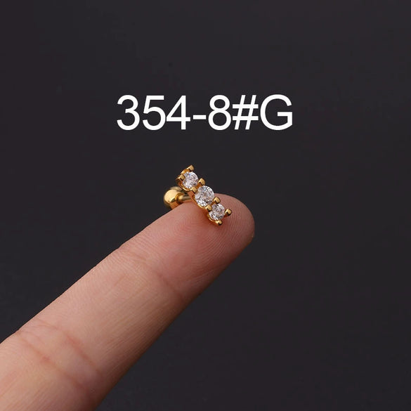 Wholesale Jewelry Stainless Steel Geometric Electroplated Ear Bone Nail Zircon Puncture Earrings Screw Ball Earrings