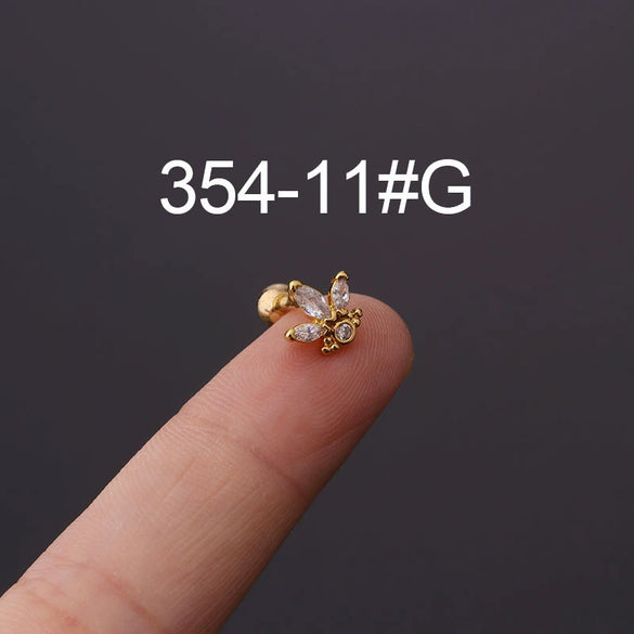 Wholesale Jewelry Stainless Steel Geometric Electroplated Ear Bone Nail Zircon Puncture Earrings Screw Ball Earrings
