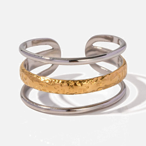 Wholesale Jewelry Stainless Steel Geometric Electroplating Three Layer Open Ring For Women