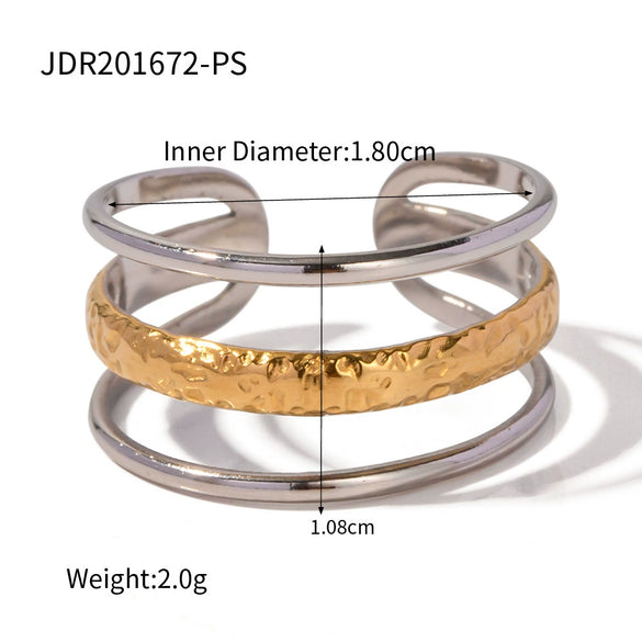 Wholesale Jewelry Stainless Steel Geometric Electroplating Three Layer Open Ring For Women