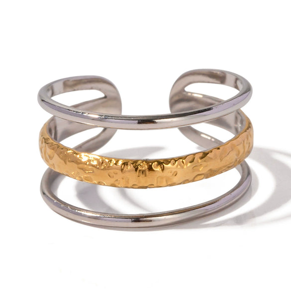 Wholesale Jewelry Stainless Steel Geometric Electroplating Three Layer Open Ring For Women