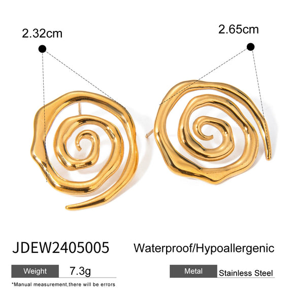 Wholesale Jewelry Stainless Steel Geometric Exaggerated Fun Spiral Line Hammer Pattern Earrings For Women Electroplated