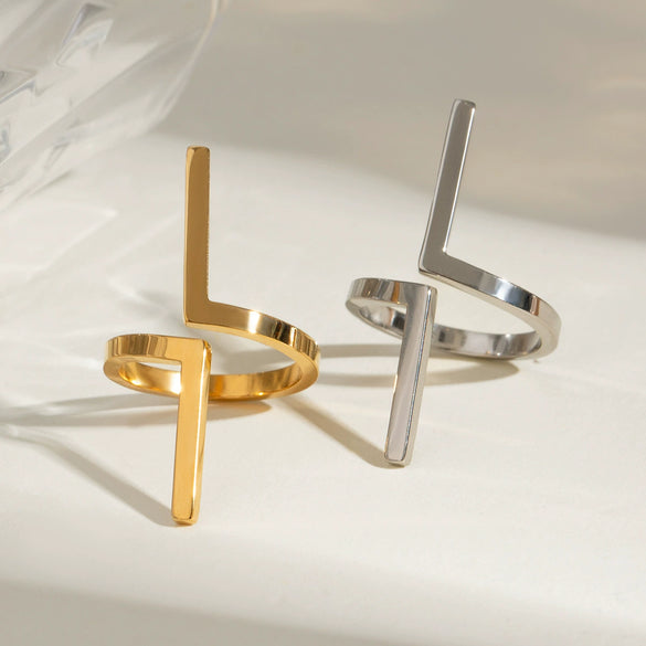Wholesale Jewelry Stainless Steel Geometric Exaggerated Opening Ring For Women Electroplated Simple Cold Style