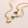 Wholesale Jewelry Stainless Steel Geometric Fanshaped Ginkgo Leaf Pendant Necklace With Electroplating