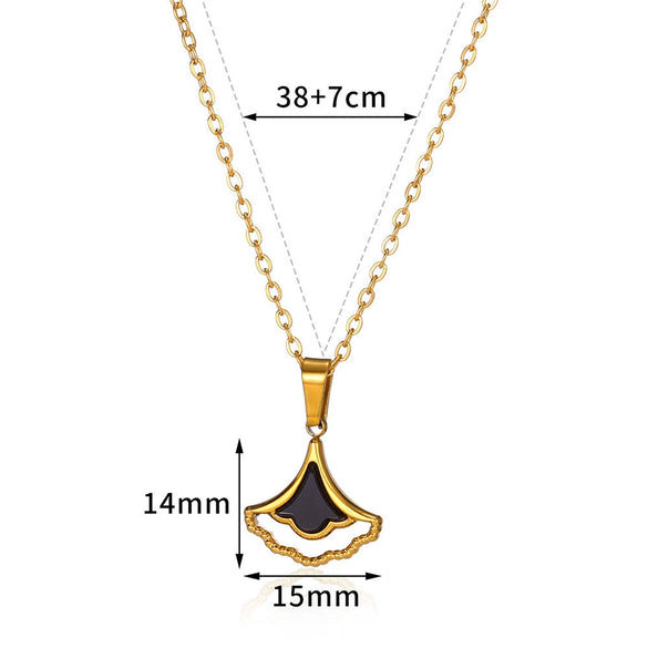Wholesale Jewelry Stainless Steel Geometric Fanshaped Ginkgo Leaf Pendant Necklace With Electroplating
