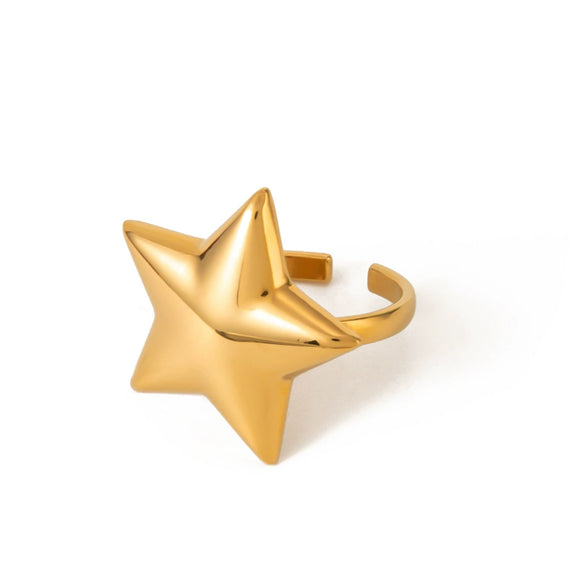 Wholesale Jewelry Stainless Steel Geometric Fivepointed Star Opening Ring Electroplating