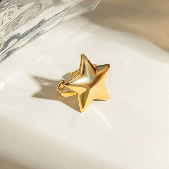 Wholesale Jewelry Stainless Steel Geometric Fivepointed Star Opening Ring Electroplating