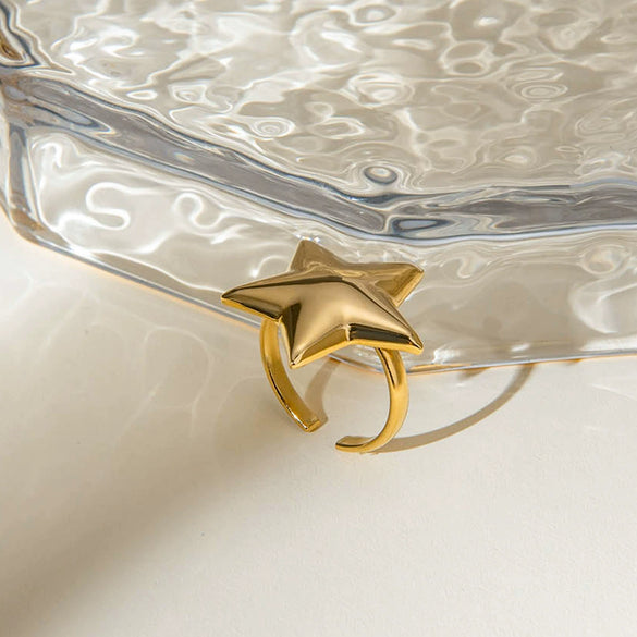 Wholesale Jewelry Stainless Steel Geometric Fivepointed Star Opening Ring Electroplating
