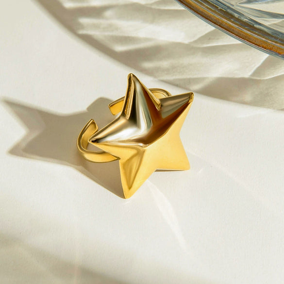 Wholesale Jewelry Stainless Steel Geometric Fivepointed Star Opening Ring Electroplating