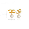 Wholesale Jewelry Stainless Steel Geometric Flower Pearl Ring And Earrings With Electroplating
