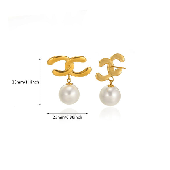 Wholesale Jewelry Stainless Steel Geometric Flower Pearl Ring And Earrings With Electroplating