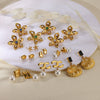 Wholesale Jewelry Stainless Steel Geometric Flower Pearl Ring And Earrings With Electroplating