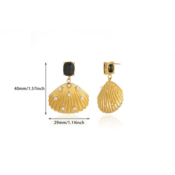 Wholesale Jewelry Stainless Steel Geometric Flower Pearl Ring And Earrings With Electroplating