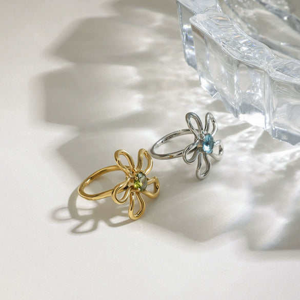 Wholesale Jewelry Stainless Steel Geometric Flower Ring With Multicolor Zirconium Electroplating For Women