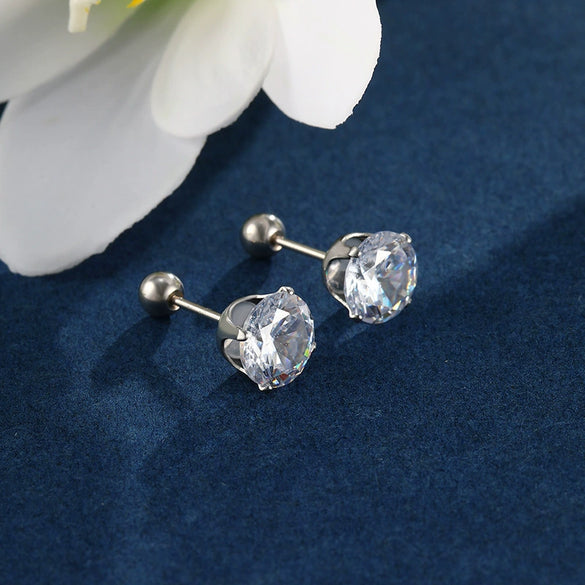 Wholesale Jewelry Stainless Steel Geometric Fourclaw Stud Earrings With Screw Twist Buckle And Blue Artificial Gem Electroplated For Women