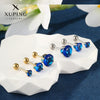 Wholesale Jewelry Stainless Steel Geometric Fourclaw Stud Earrings With Screw Twist Buckle And Blue Artificial Gem Electroplated For Women