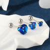 Wholesale Jewelry Stainless Steel Geometric Fourclaw Stud Earrings With Screw Twist Buckle And Blue Artificial Gem Electroplated For Women