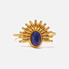 Wholesale Jewelry Stainless Steel Geometric French Retro Style Inlaid Lapis Open Ring For Women