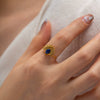 Wholesale Jewelry Stainless Steel Geometric French Retro Style Inlaid Lapis Open Ring For Women
