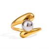 Wholesale Jewelry Stainless Steel Geometric Gold And Silver Color Matching Steel Ball Opening Ring Electroplated For Women