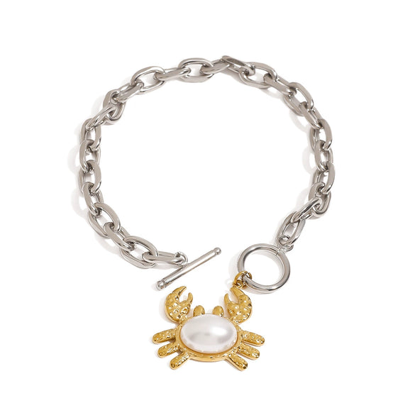 Wholesale Jewelry Stainless Steel Geometric Hammer Crab Pendant Bracelet With Gold And Silver Color Matching Electroplated For Women
