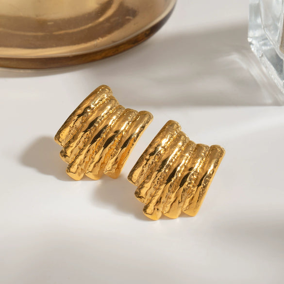 Wholesale Jewelry Stainless Steel Geometric Hammered Electroplated Earrings For Women