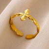Wholesale Jewelry Stainless Steel Geometric Heart Bow Open Female Ring Electroplated