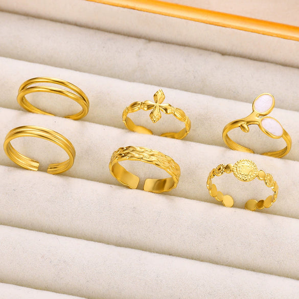 Wholesale Jewelry Stainless Steel Geometric Heart Bow Open Female Ring Electroplated