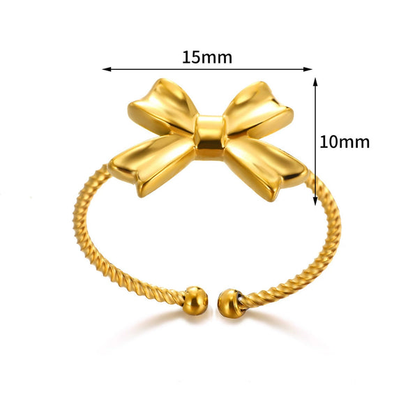 Wholesale Jewelry Stainless Steel Geometric Heart Bow Open Female Ring Electroplated