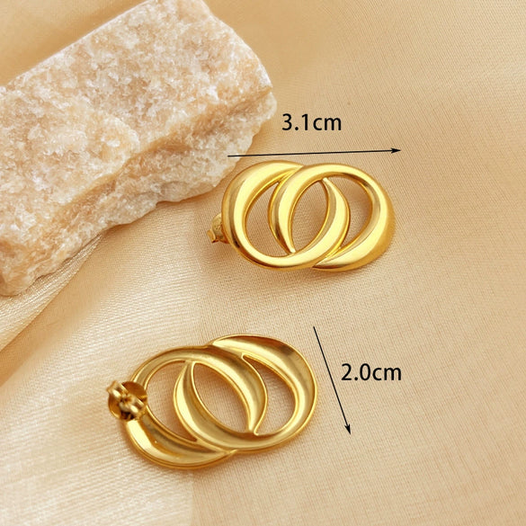 Wholesale Jewelry Stainless Steel Geometric Heart Electroplated Earrings Couple Style