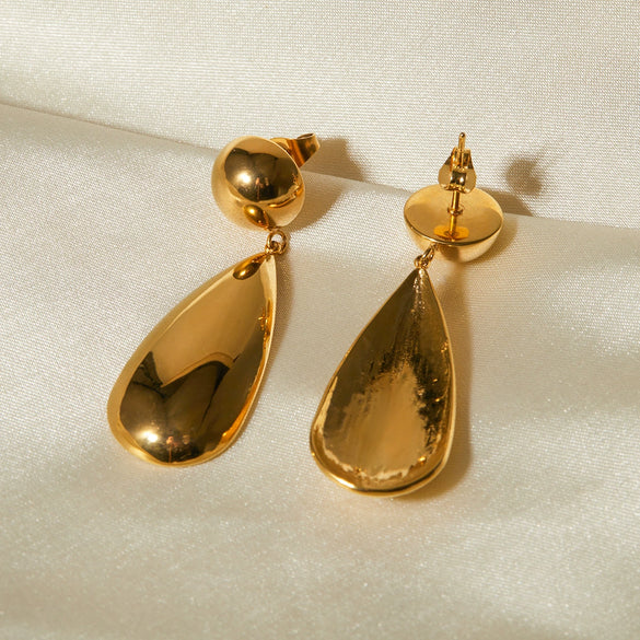 Wholesale Jewelry Stainless Steel Geometric Hemisphere Water Drop Pendant Earrings With Electroplating For Women