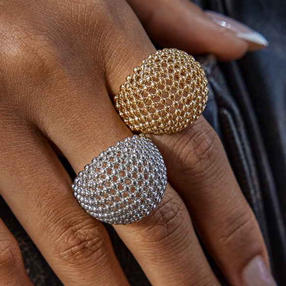 Wholesale Jewelry Stainless Steel Geometric Hollow Ball Ring Electroplated In Minimalist Modern Style
