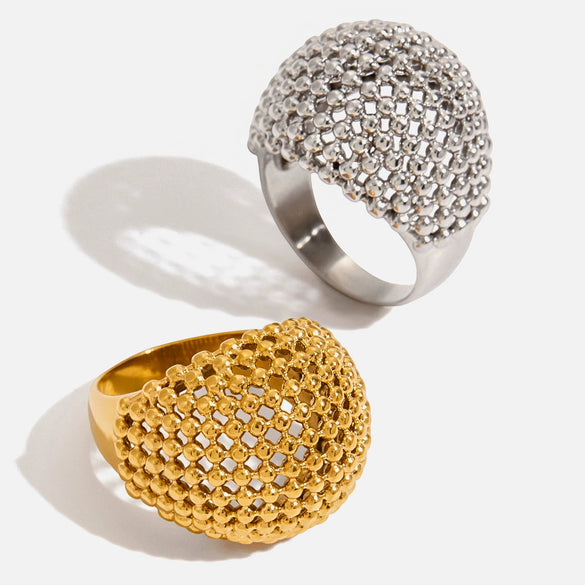 Wholesale Jewelry Stainless Steel Geometric Hollow Ball Ring Electroplated In Minimalist Modern Style
