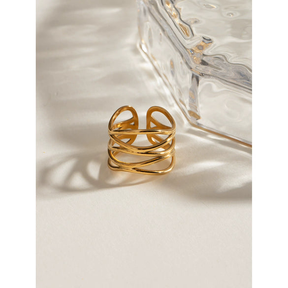 Wholesale Jewelry Stainless Steel Geometric Hollow Opening Ring Electroplated