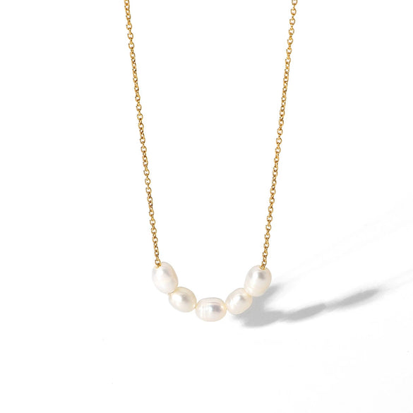 Wholesale Jewelry Stainless Steel Geometric 18K Gold Plated Clavicle Chain With Natural Freshwater Pearls For Women