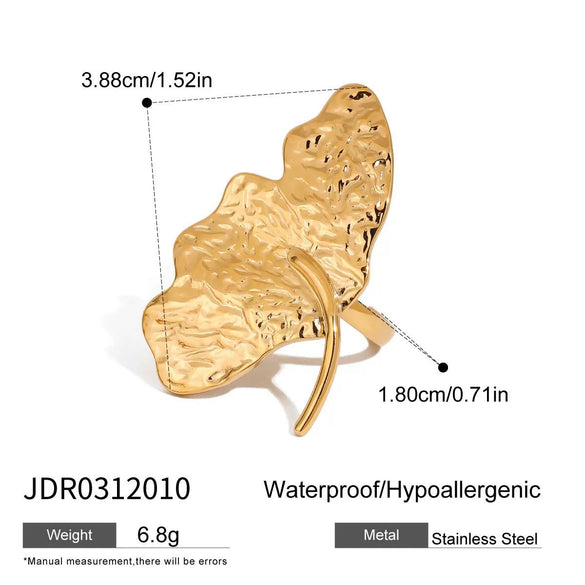 Wholesale Jewelry Stainless Steel Geometric Leaf Flower Hammered Electroplated Women's Earrings Ring