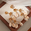 Wholesale Jewelry Stainless Steel Geometric Long Shell Tassel String Earrings For Women Electroplated