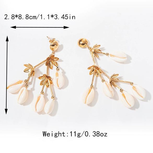 Wholesale Jewelry Stainless Steel Geometric Long Shell Tassel String Earrings For Women Electroplated