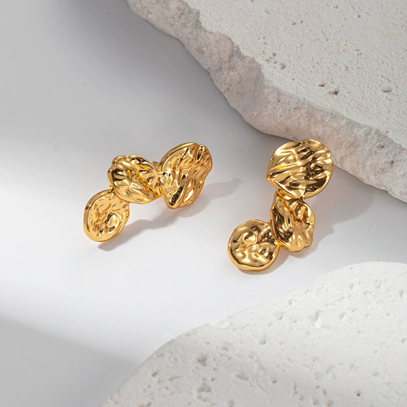 Wholesale Jewelry Stainless Steel Geometric Lotus Leaf Stitching Electroplated Earrings For Women