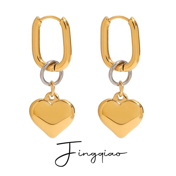 Wholesale Jewelry Stainless Steel Geometric Love Earrings With Gold And Silver Color Matching And Electroplating Design