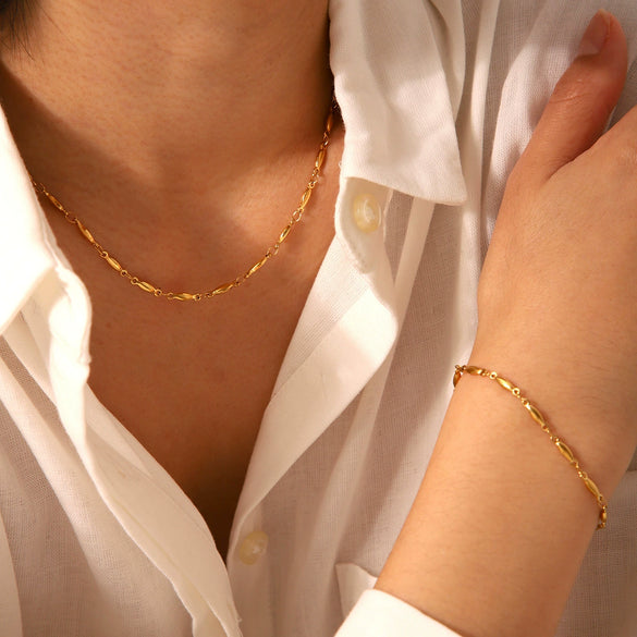 Wholesale Jewelry Stainless Steel Geometric Melon Seed Chain Electroplating Women's