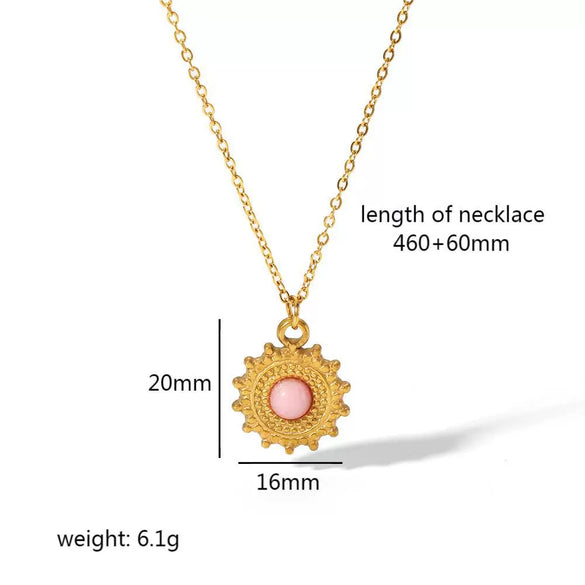 Wholesale Jewelry Stainless Steel Geometric Mixed Gemstone Setting Electroplated O Word Chain Necklace For Women