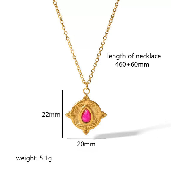 Wholesale Jewelry Stainless Steel Geometric Mixed Gemstone Setting Electroplated O Word Chain Necklace For Women